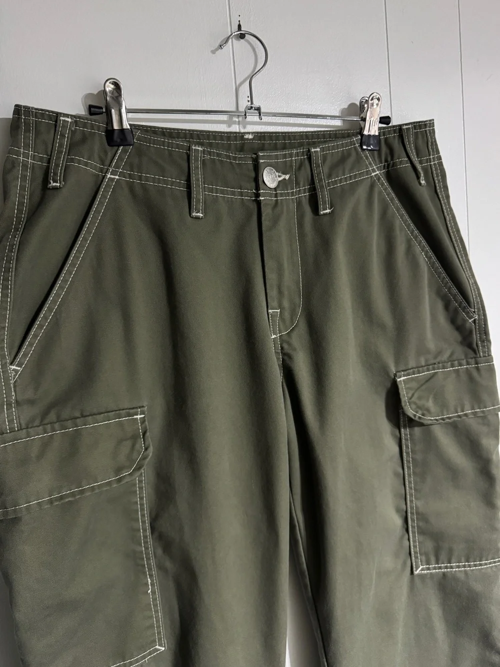 True Religion Olive Green Cargo Pants 30 Cotton Twill Regular Fit Button Zip